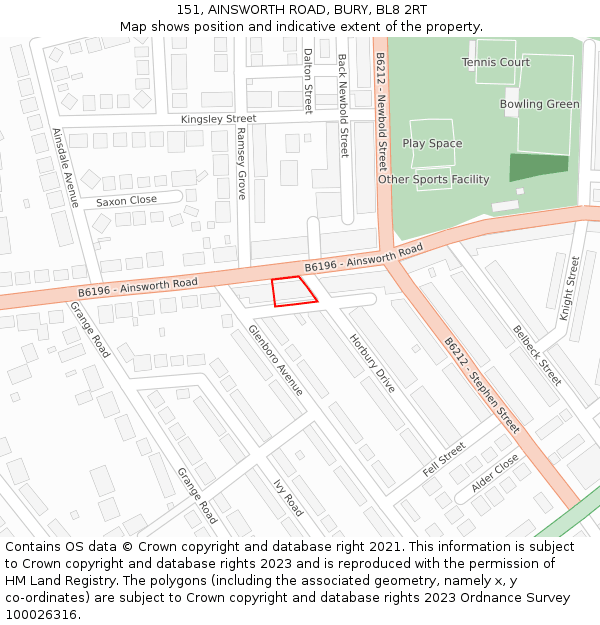 151, AINSWORTH ROAD, BURY, BL8 2RT: Location map and indicative extent of plot