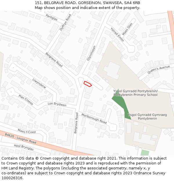 151, BELGRAVE ROAD, GORSEINON, SWANSEA, SA4 6RB: Location map and indicative extent of plot