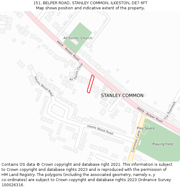 151, BELPER ROAD, STANLEY COMMON, ILKESTON, DE7 6FT: Location map and indicative extent of plot