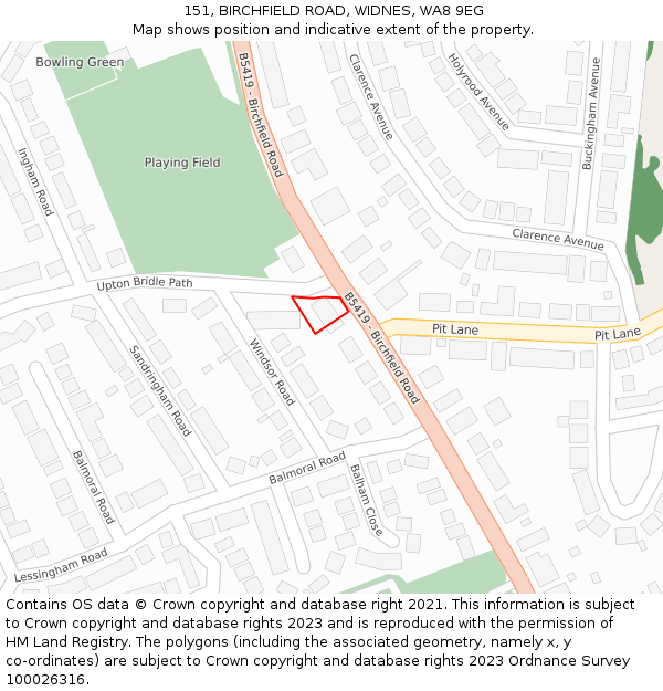 151, BIRCHFIELD ROAD, WIDNES, WA8 9EG: Location map and indicative extent of plot