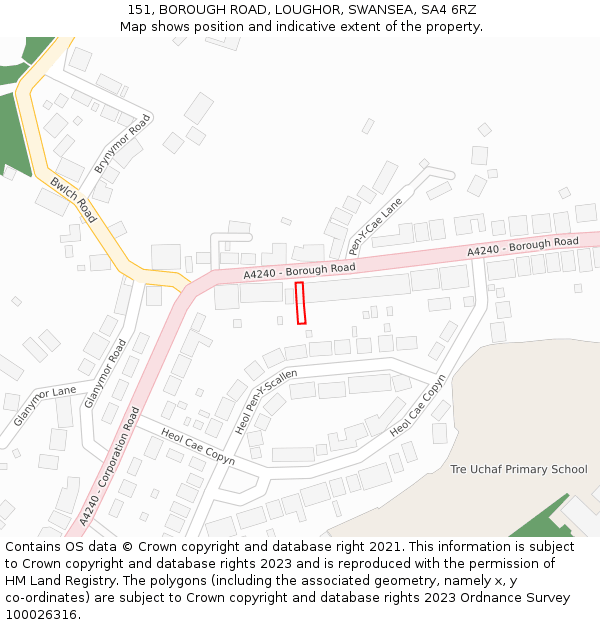 151, BOROUGH ROAD, LOUGHOR, SWANSEA, SA4 6RZ: Location map and indicative extent of plot