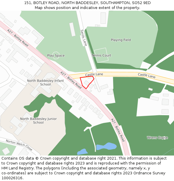 151, BOTLEY ROAD, NORTH BADDESLEY, SOUTHAMPTON, SO52 9ED: Location map and indicative extent of plot