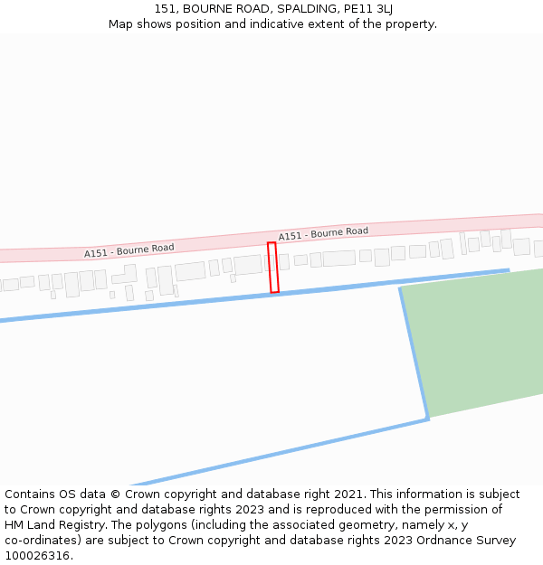 151, BOURNE ROAD, SPALDING, PE11 3LJ: Location map and indicative extent of plot