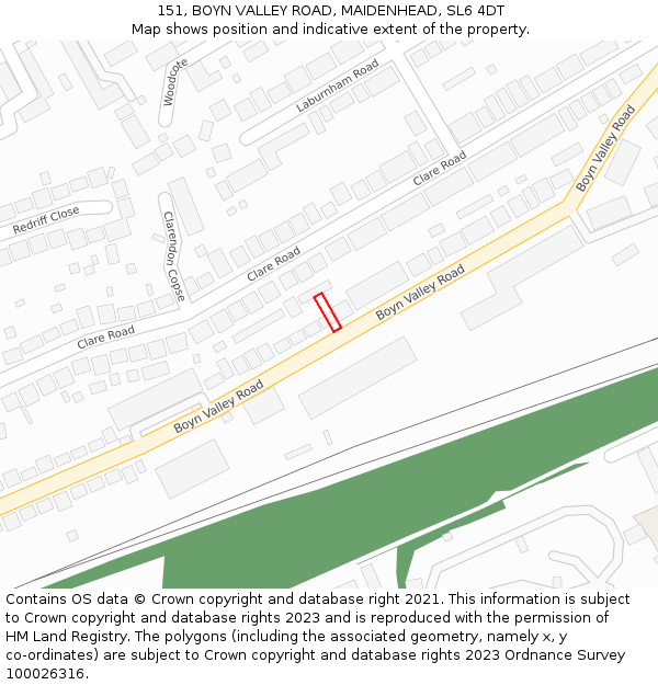 151, BOYN VALLEY ROAD, MAIDENHEAD, SL6 4DT: Location map and indicative extent of plot