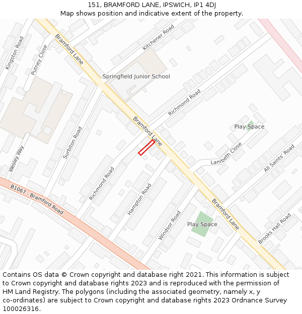 151, BRAMFORD LANE, IPSWICH, IP1 4DJ: Location map and indicative extent of plot