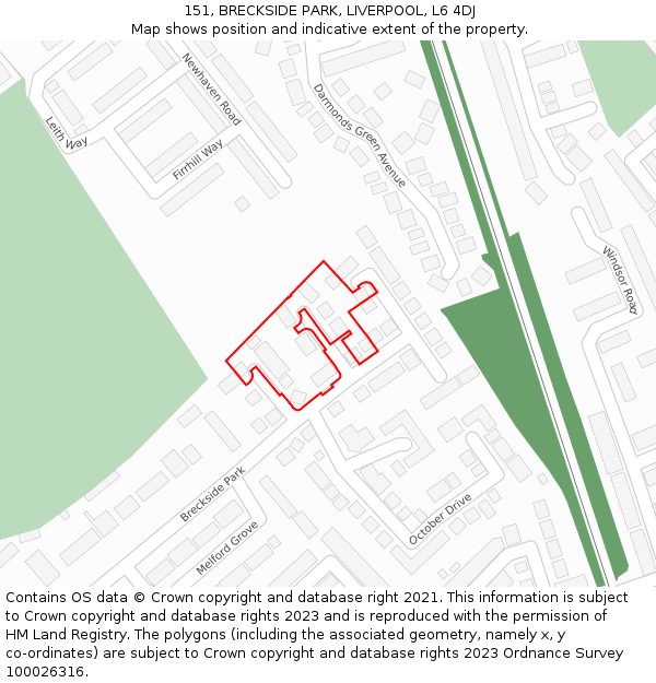 151, BRECKSIDE PARK, LIVERPOOL, L6 4DJ: Location map and indicative extent of plot