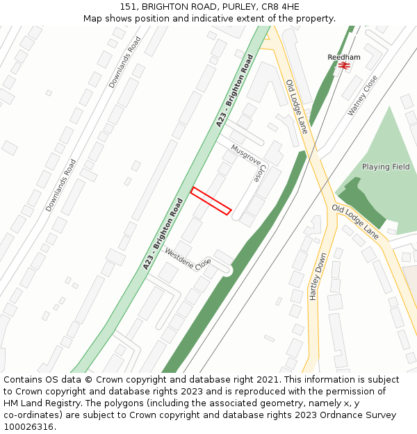 151, BRIGHTON ROAD, PURLEY, CR8 4HE: Location map and indicative extent of plot