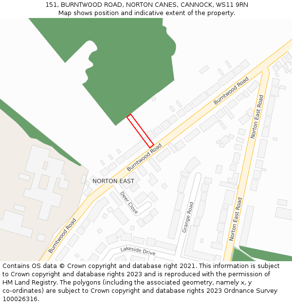 151, BURNTWOOD ROAD, NORTON CANES, CANNOCK, WS11 9RN: Location map and indicative extent of plot