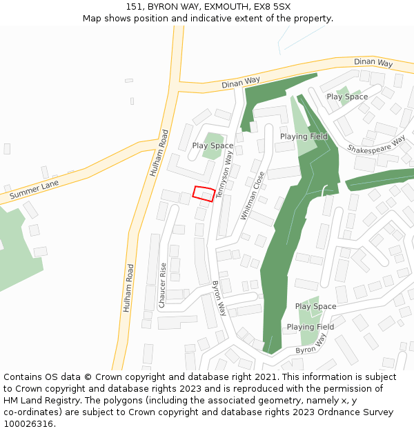 151, BYRON WAY, EXMOUTH, EX8 5SX: Location map and indicative extent of plot