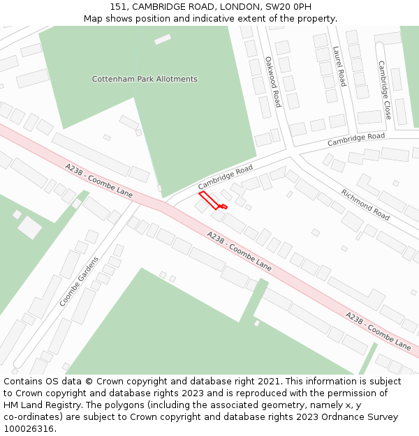 151, CAMBRIDGE ROAD, LONDON, SW20 0PH: Location map and indicative extent of plot