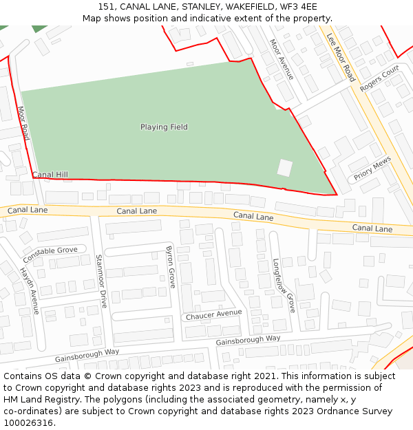 151, CANAL LANE, STANLEY, WAKEFIELD, WF3 4EE: Location map and indicative extent of plot