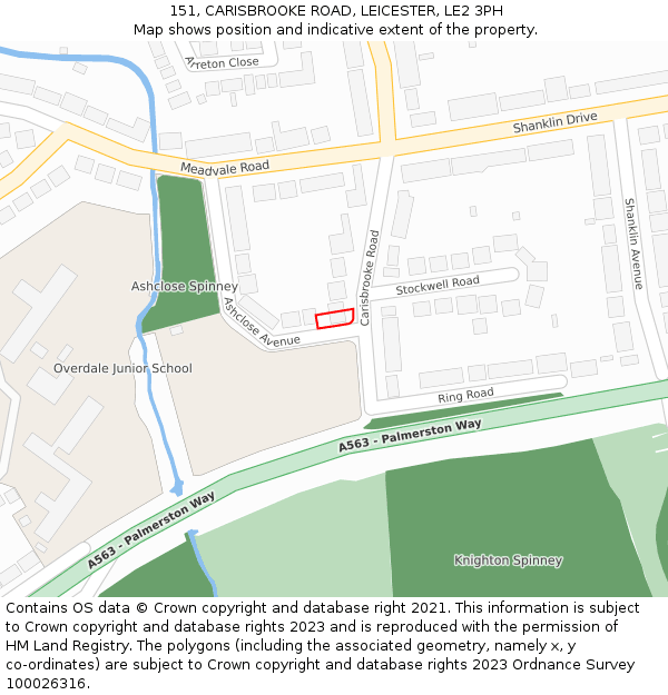 151, CARISBROOKE ROAD, LEICESTER, LE2 3PH: Location map and indicative extent of plot