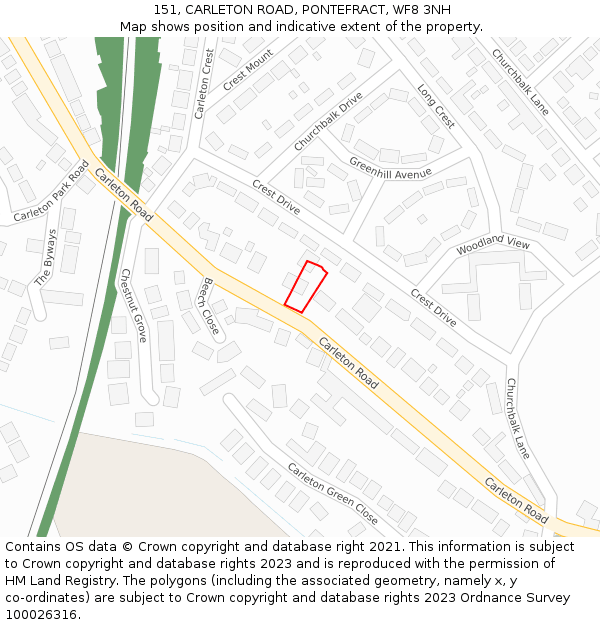 151, CARLETON ROAD, PONTEFRACT, WF8 3NH: Location map and indicative extent of plot