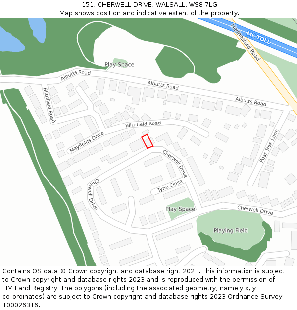 151, CHERWELL DRIVE, WALSALL, WS8 7LG: Location map and indicative extent of plot