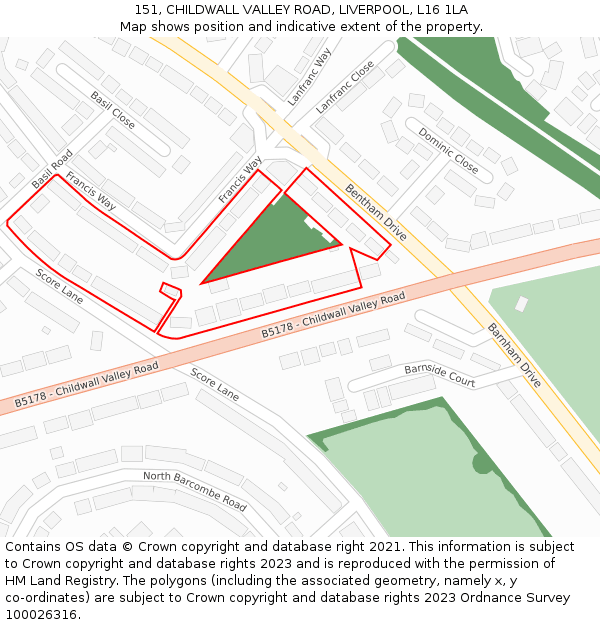 151, CHILDWALL VALLEY ROAD, LIVERPOOL, L16 1LA: Location map and indicative extent of plot