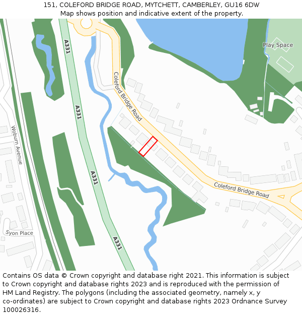 151, COLEFORD BRIDGE ROAD, MYTCHETT, CAMBERLEY, GU16 6DW: Location map and indicative extent of plot