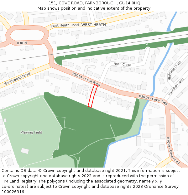 151, COVE ROAD, FARNBOROUGH, GU14 0HQ: Location map and indicative extent of plot