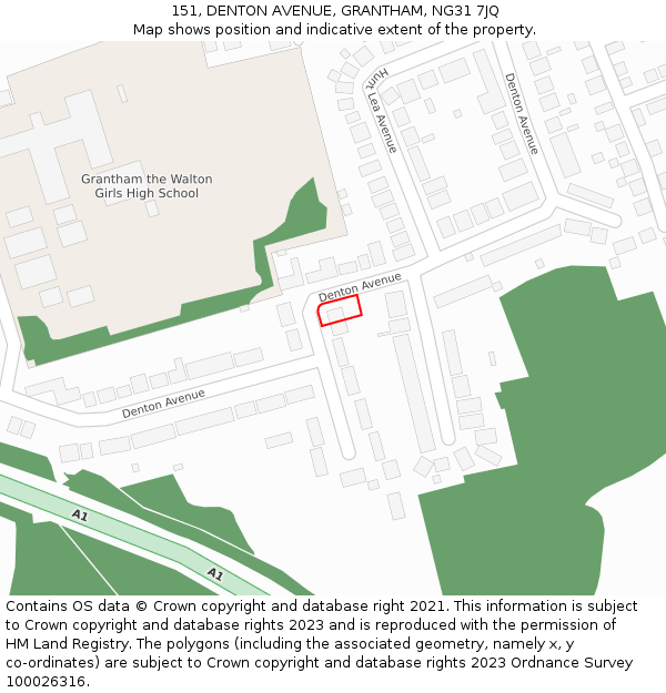 151, DENTON AVENUE, GRANTHAM, NG31 7JQ: Location map and indicative extent of plot