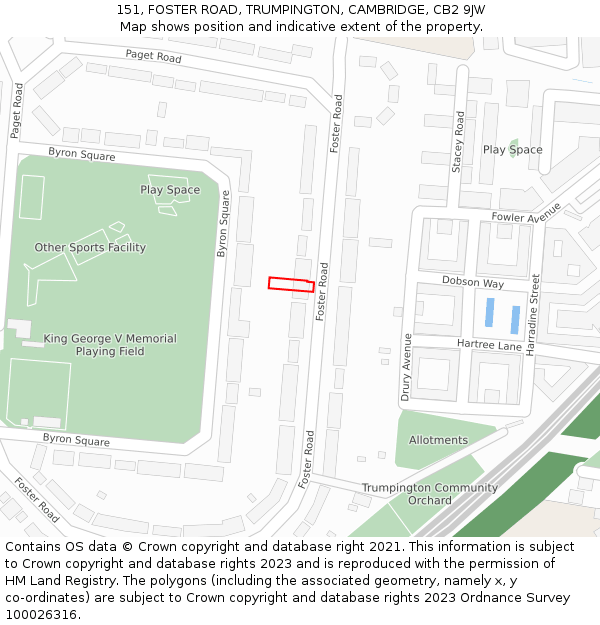 151, FOSTER ROAD, TRUMPINGTON, CAMBRIDGE, CB2 9JW: Location map and indicative extent of plot