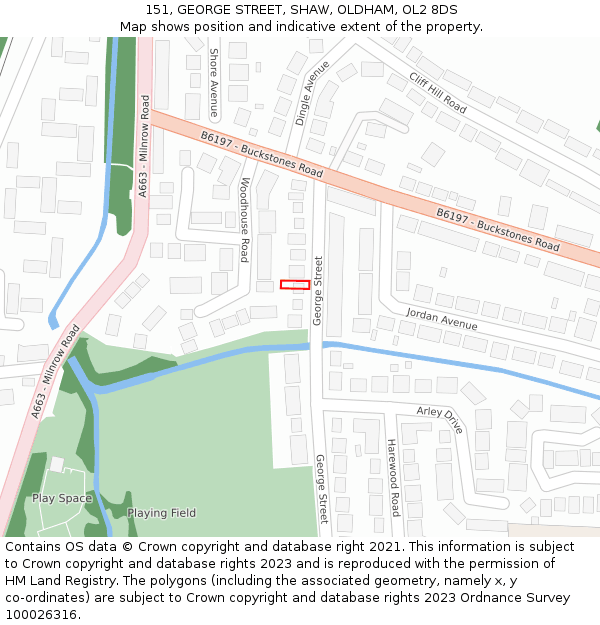 151, GEORGE STREET, SHAW, OLDHAM, OL2 8DS: Location map and indicative extent of plot