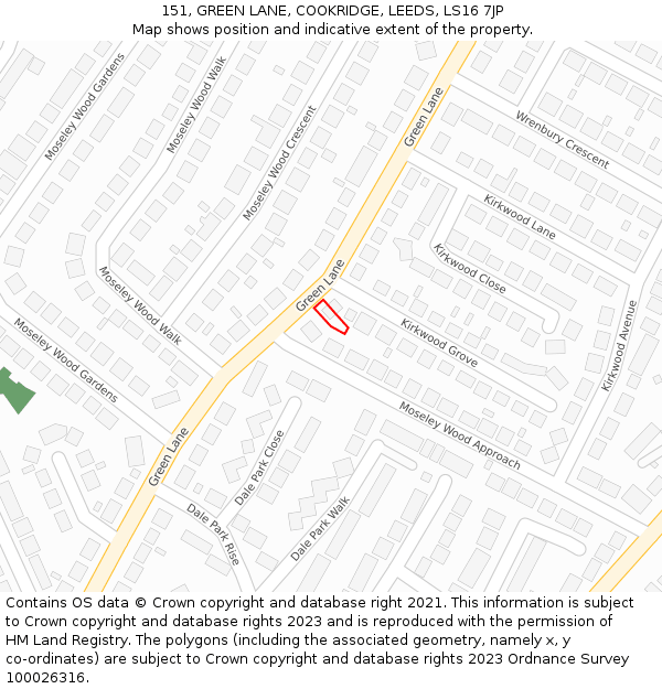 151, GREEN LANE, COOKRIDGE, LEEDS, LS16 7JP: Location map and indicative extent of plot