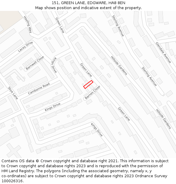 151, GREEN LANE, EDGWARE, HA8 8EN: Location map and indicative extent of plot