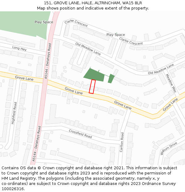 151, GROVE LANE, HALE, ALTRINCHAM, WA15 8LR: Location map and indicative extent of plot