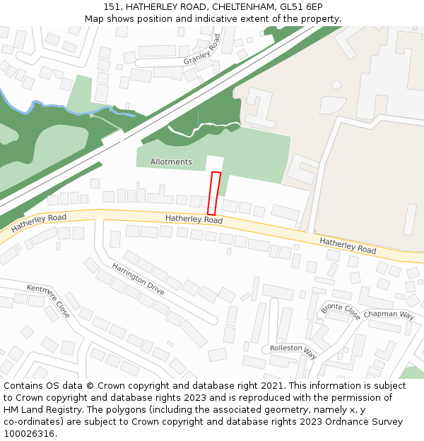 151, HATHERLEY ROAD, CHELTENHAM, GL51 6EP: Location map and indicative extent of plot