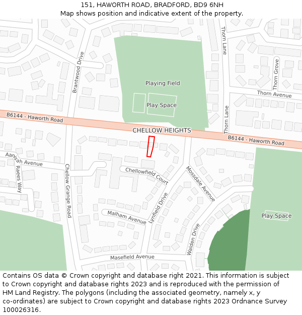 151, HAWORTH ROAD, BRADFORD, BD9 6NH: Location map and indicative extent of plot