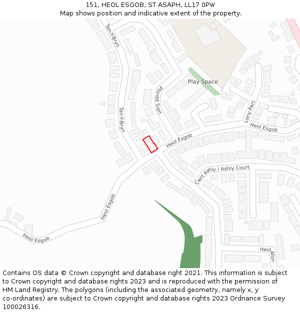 151, HEOL ESGOB, ST ASAPH, LL17 0PW: Location map and indicative extent of plot