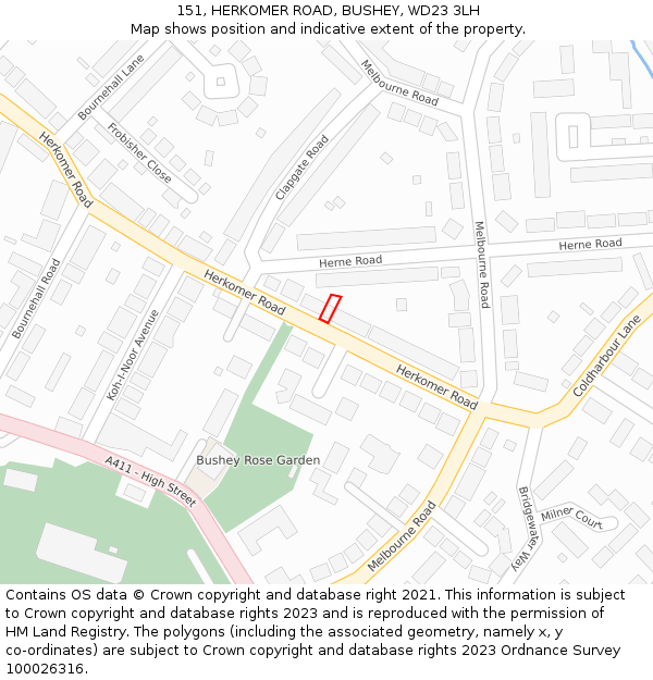 151, HERKOMER ROAD, BUSHEY, WD23 3LH: Location map and indicative extent of plot