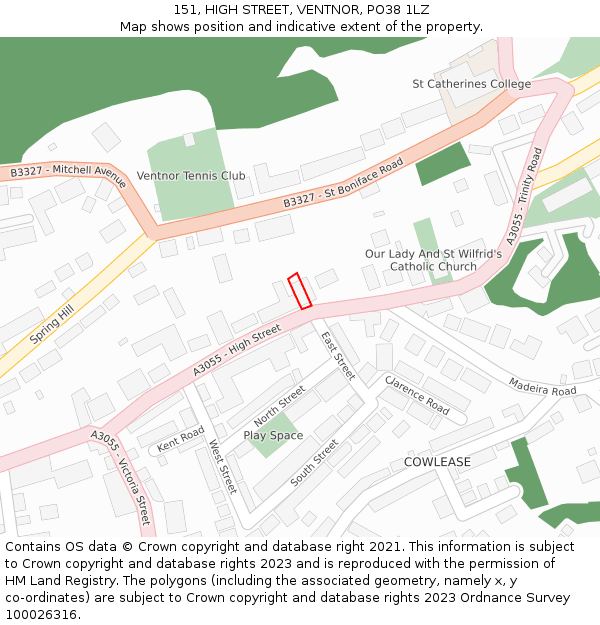 151, HIGH STREET, VENTNOR, PO38 1LZ: Location map and indicative extent of plot