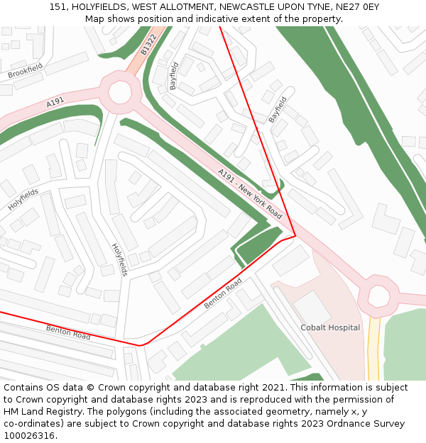 151, HOLYFIELDS, WEST ALLOTMENT, NEWCASTLE UPON TYNE, NE27 0EY: Location map and indicative extent of plot