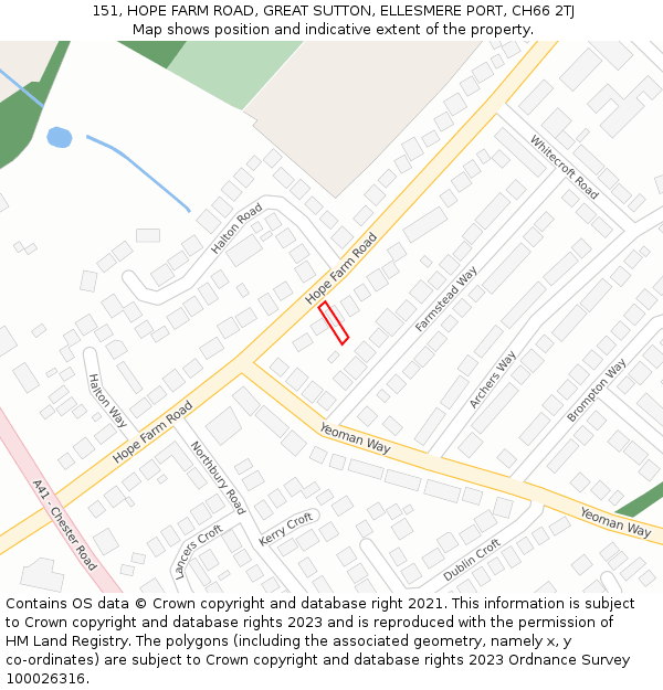 151, HOPE FARM ROAD, GREAT SUTTON, ELLESMERE PORT, CH66 2TJ: Location map and indicative extent of plot