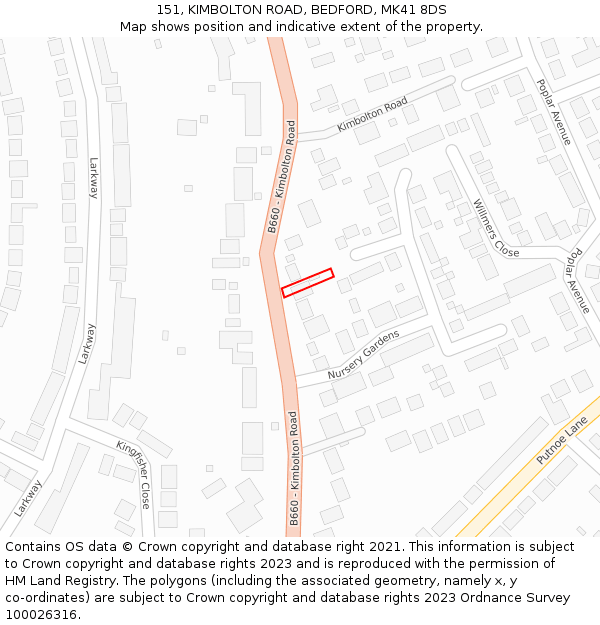 151, KIMBOLTON ROAD, BEDFORD, MK41 8DS: Location map and indicative extent of plot