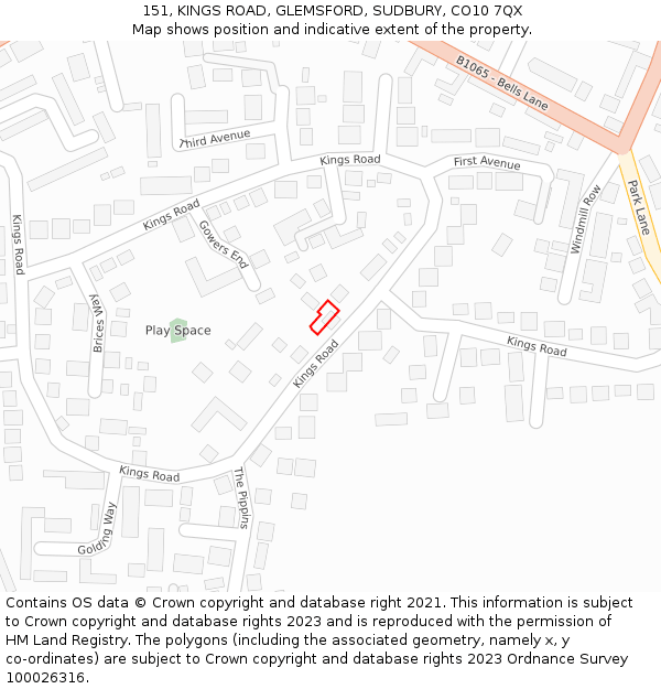 151, KINGS ROAD, GLEMSFORD, SUDBURY, CO10 7QX: Location map and indicative extent of plot