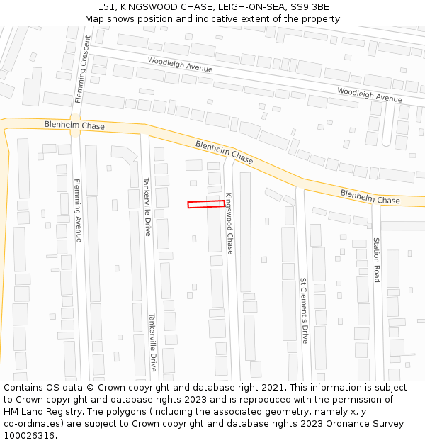 151, KINGSWOOD CHASE, LEIGH-ON-SEA, SS9 3BE: Location map and indicative extent of plot