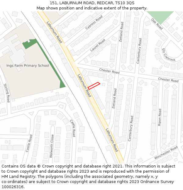 151, LABURNUM ROAD, REDCAR, TS10 3QS: Location map and indicative extent of plot