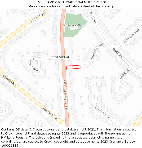 151, LEAMINGTON ROAD, COVENTRY, CV3 6GT: Location map and indicative extent of plot