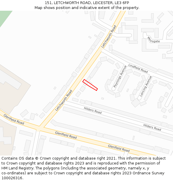 151, LETCHWORTH ROAD, LEICESTER, LE3 6FP: Location map and indicative extent of plot