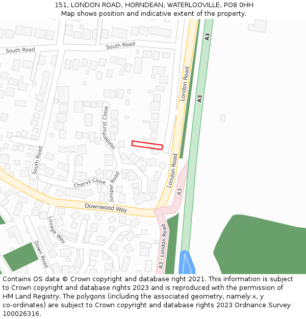 151, LONDON ROAD, HORNDEAN, WATERLOOVILLE, PO8 0HH: Location map and indicative extent of plot