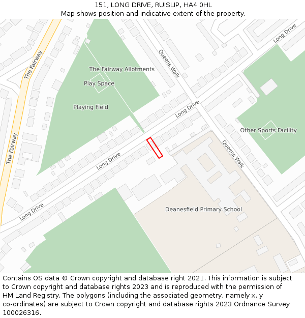 151, LONG DRIVE, RUISLIP, HA4 0HL: Location map and indicative extent of plot