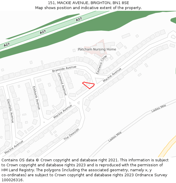 151, MACKIE AVENUE, BRIGHTON, BN1 8SE: Location map and indicative extent of plot