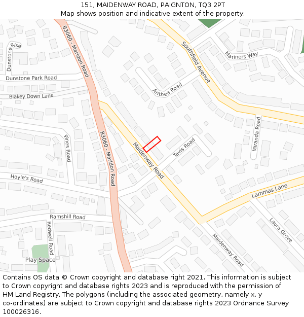 151, MAIDENWAY ROAD, PAIGNTON, TQ3 2PT: Location map and indicative extent of plot