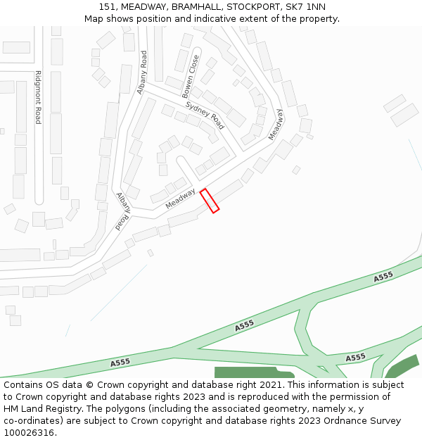 151, MEADWAY, BRAMHALL, STOCKPORT, SK7 1NN: Location map and indicative extent of plot