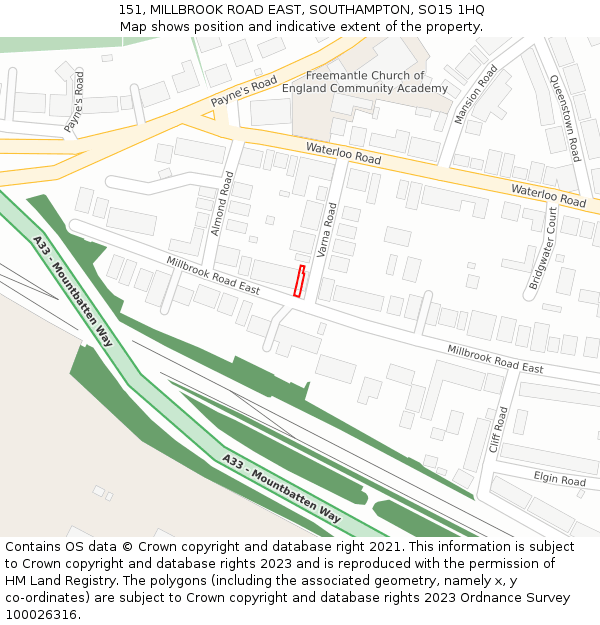 151, MILLBROOK ROAD EAST, SOUTHAMPTON, SO15 1HQ: Location map and indicative extent of plot