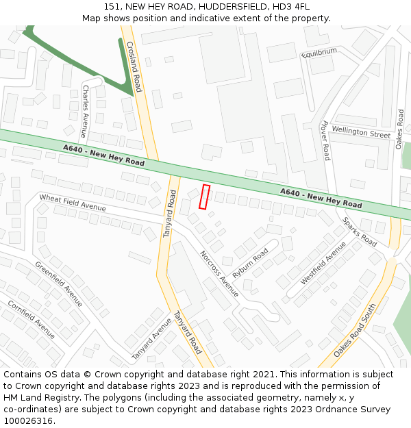 151, NEW HEY ROAD, HUDDERSFIELD, HD3 4FL: Location map and indicative extent of plot