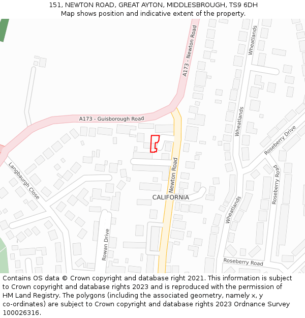 151, NEWTON ROAD, GREAT AYTON, MIDDLESBROUGH, TS9 6DH: Location map and indicative extent of plot