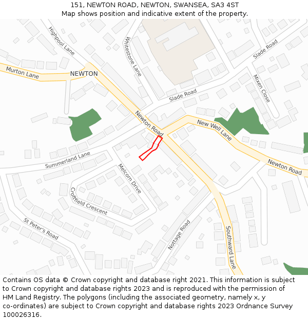 151, NEWTON ROAD, NEWTON, SWANSEA, SA3 4ST: Location map and indicative extent of plot