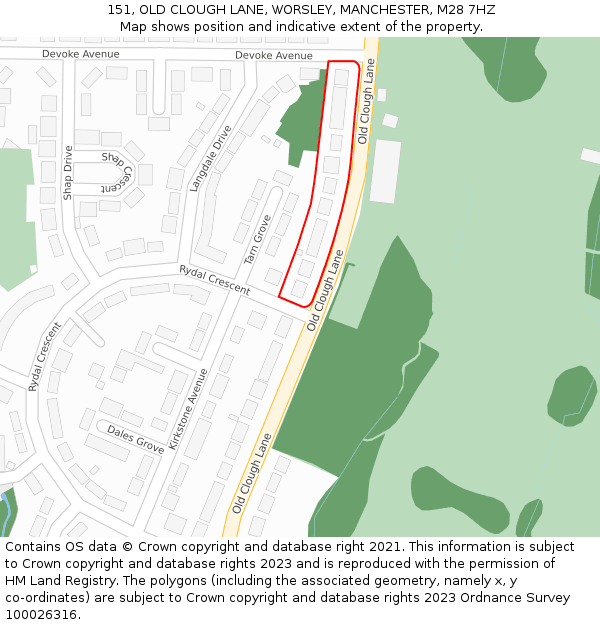 151, OLD CLOUGH LANE, WORSLEY, MANCHESTER, M28 7HZ: Location map and indicative extent of plot